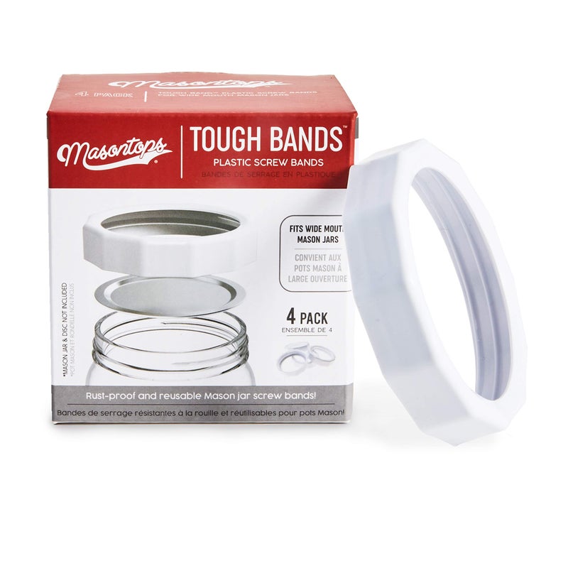 Masontops Tough Band - Wide Mouth Mason Jar Screw Bands - Quality Plastic Replacement Ring Seals & Jar Covers - Image 1